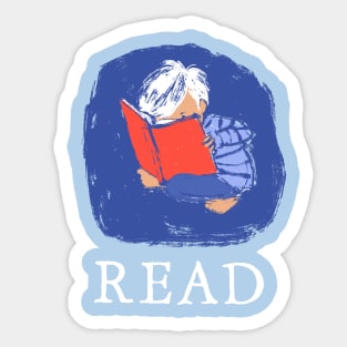 Boy Reading in Blue Sticker